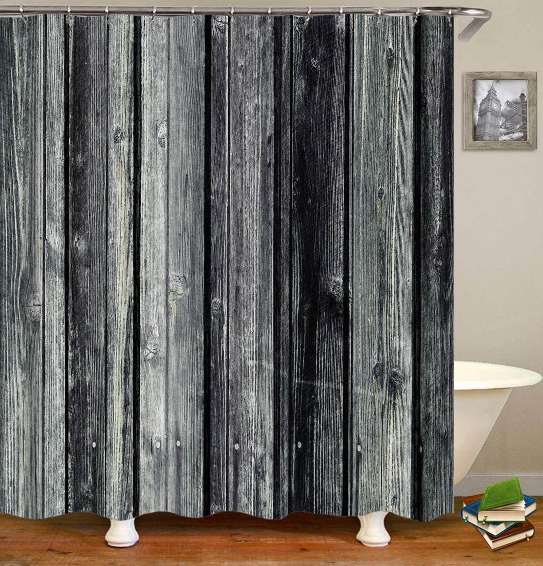 Grey Wood Wall Rustic Shower Curtains