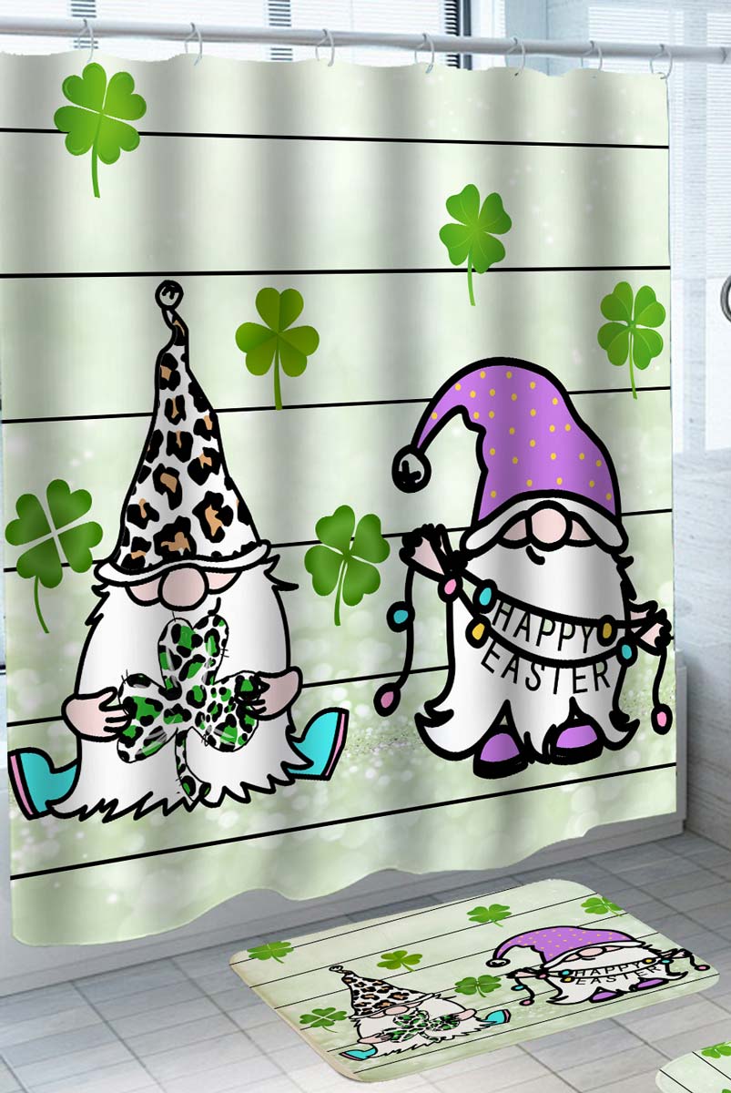 Happy St Patricks day and Easter Shower Curtains with Gnome and Dwarf