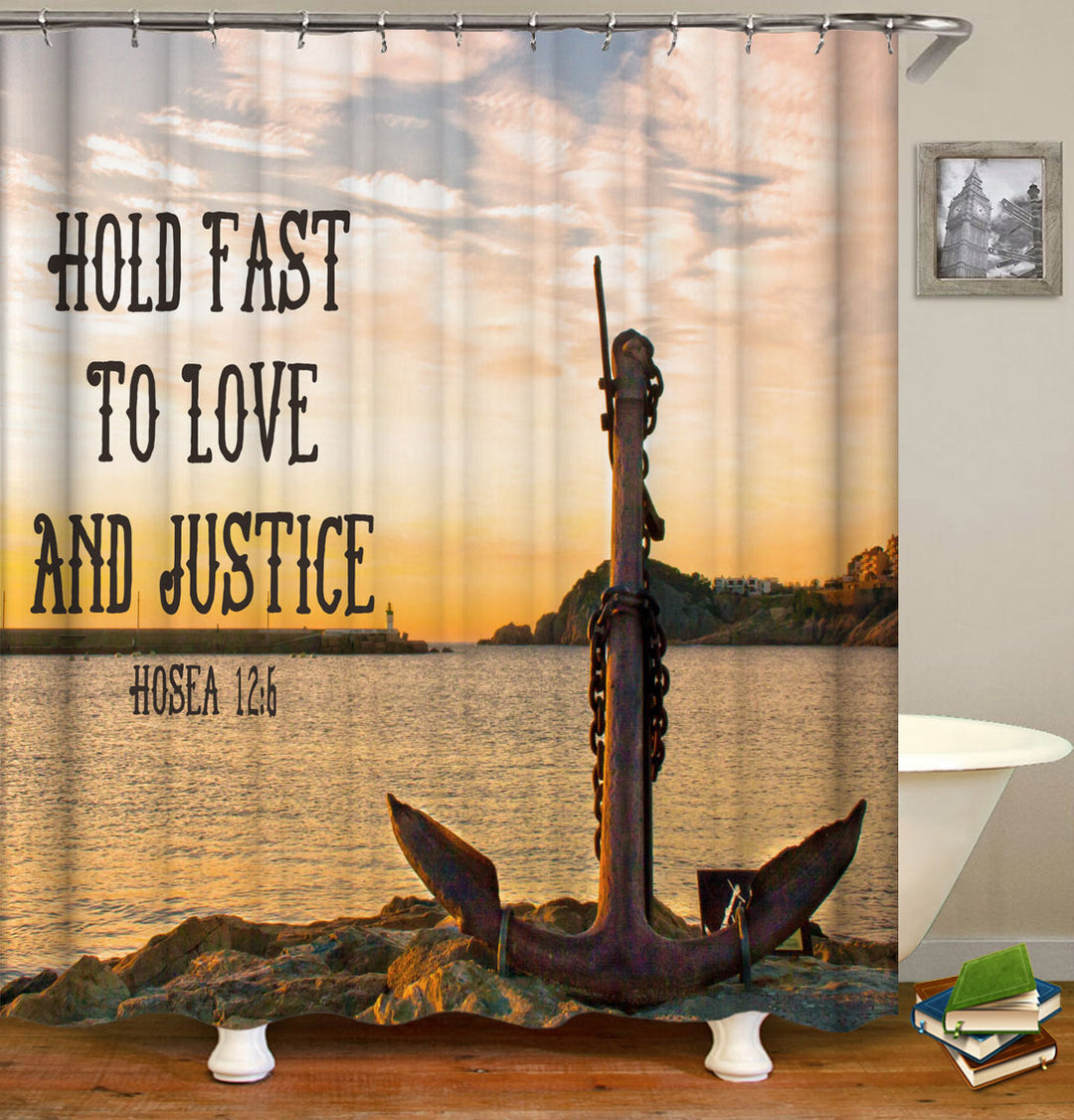 Inspiring Christian Shower Curtain with Bible Quote Anchor