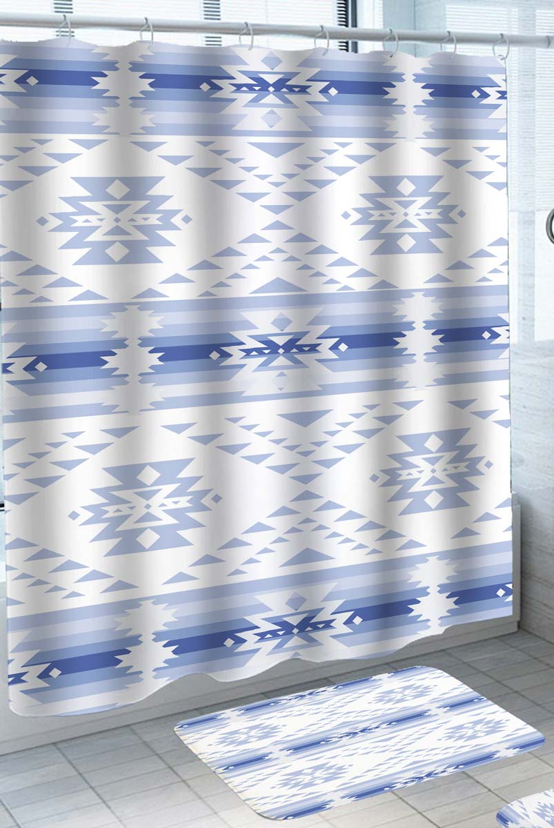 Light Blue Southwest Native Design Shower Curtains