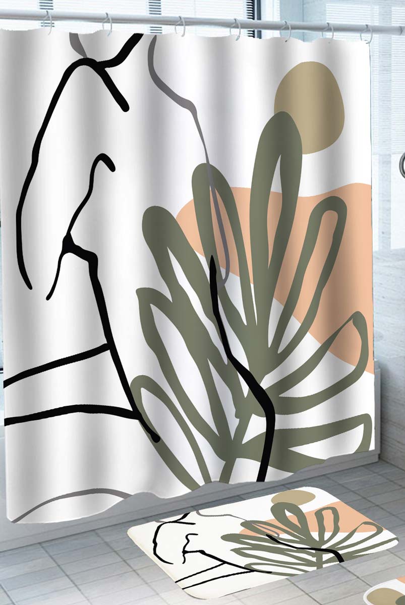 Mid Century Abstract Shower Curtain Leaf and Woman Art