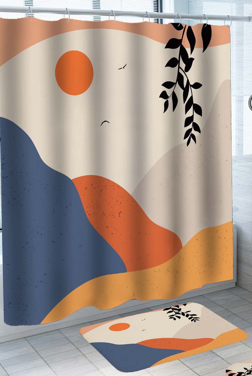 Mountain Landscape Art Mid Century Abstract Shower Curtains