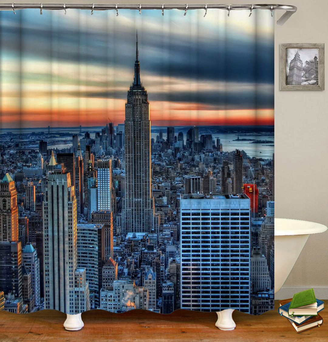 New York City Shower Curtains with Empire State Building at Sunset