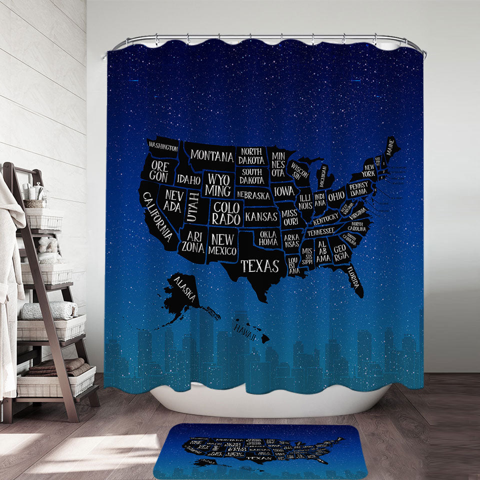 Night USA Map Shower Curtain – Shower of Curtains