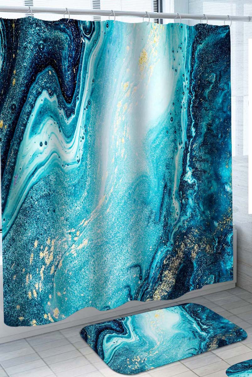 Ocean Design Shower Curtain Marble Design Turquoise Gold Ocean Abstract
