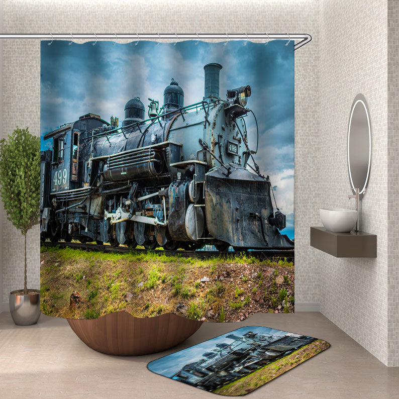 Old Style Steam locomotive Train Shower Curtain