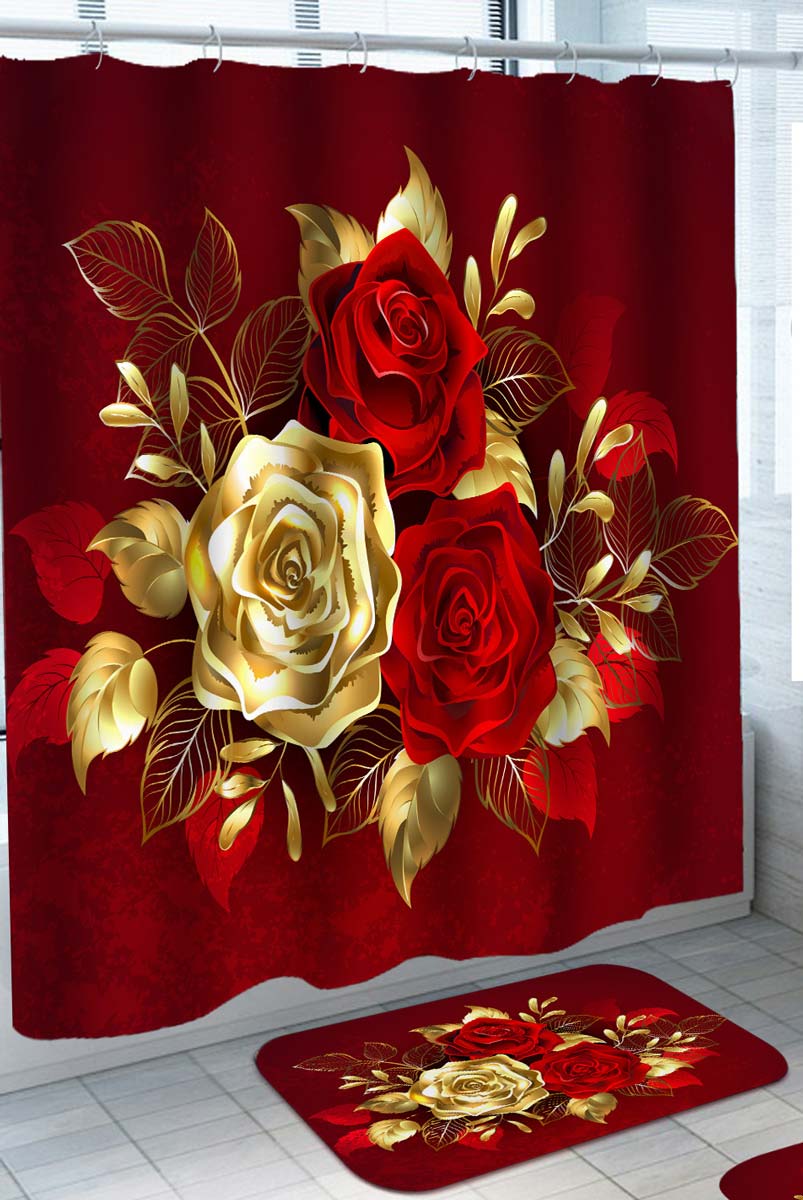 Red and Gold Roses Shower Curtain