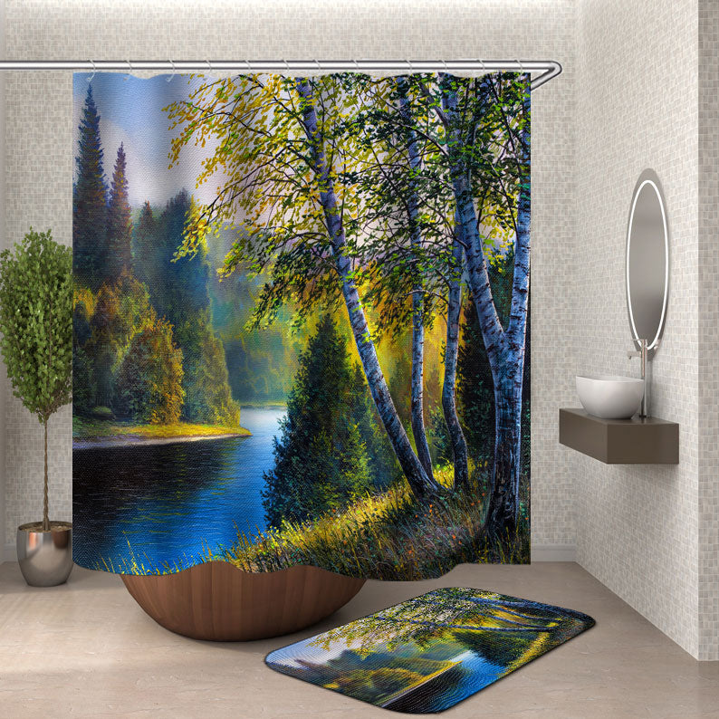 River Stream Shower Curtain with a Sunshine Forest