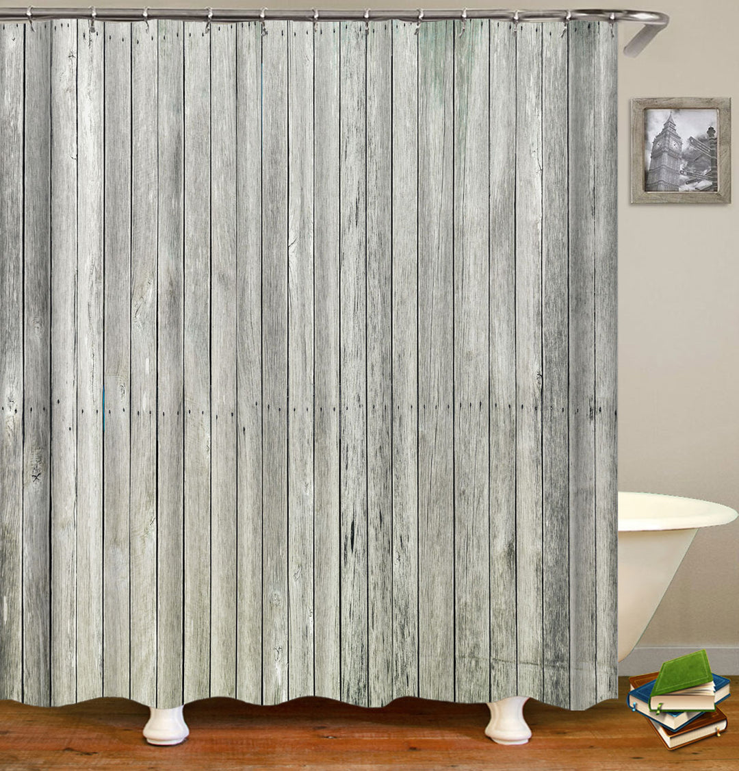 Rustic Shower Curtains Bright Thin Boards Wooden Wall