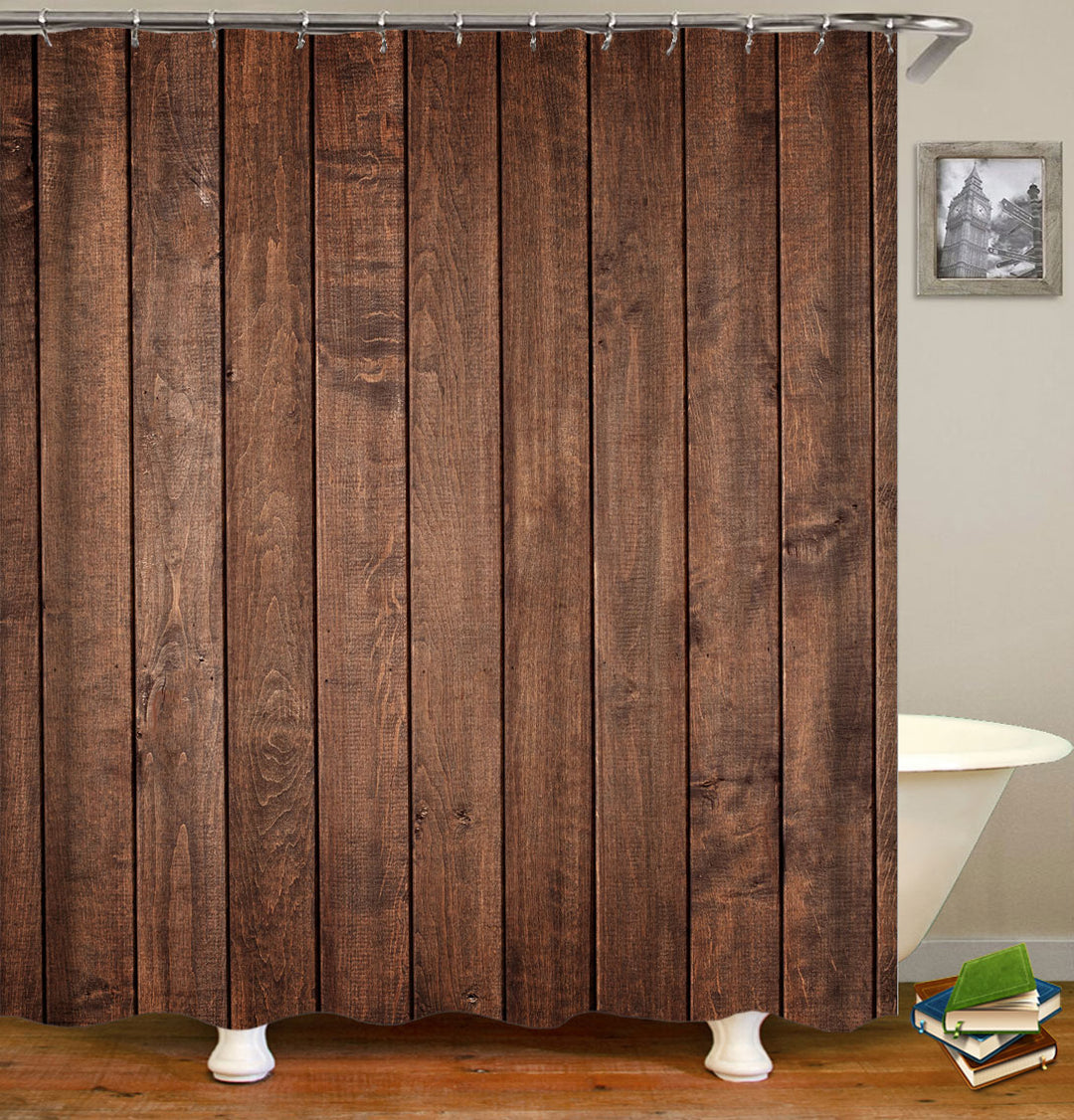 Rustic Shower Curtains Dark Brown Rustic Wooden Wall