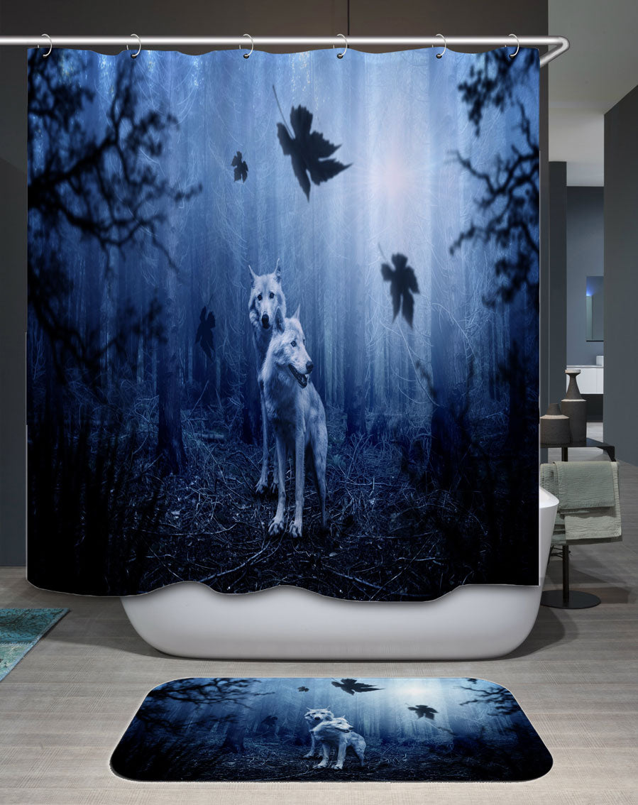 Scary Wolves in Dark Forest Shower Curtain