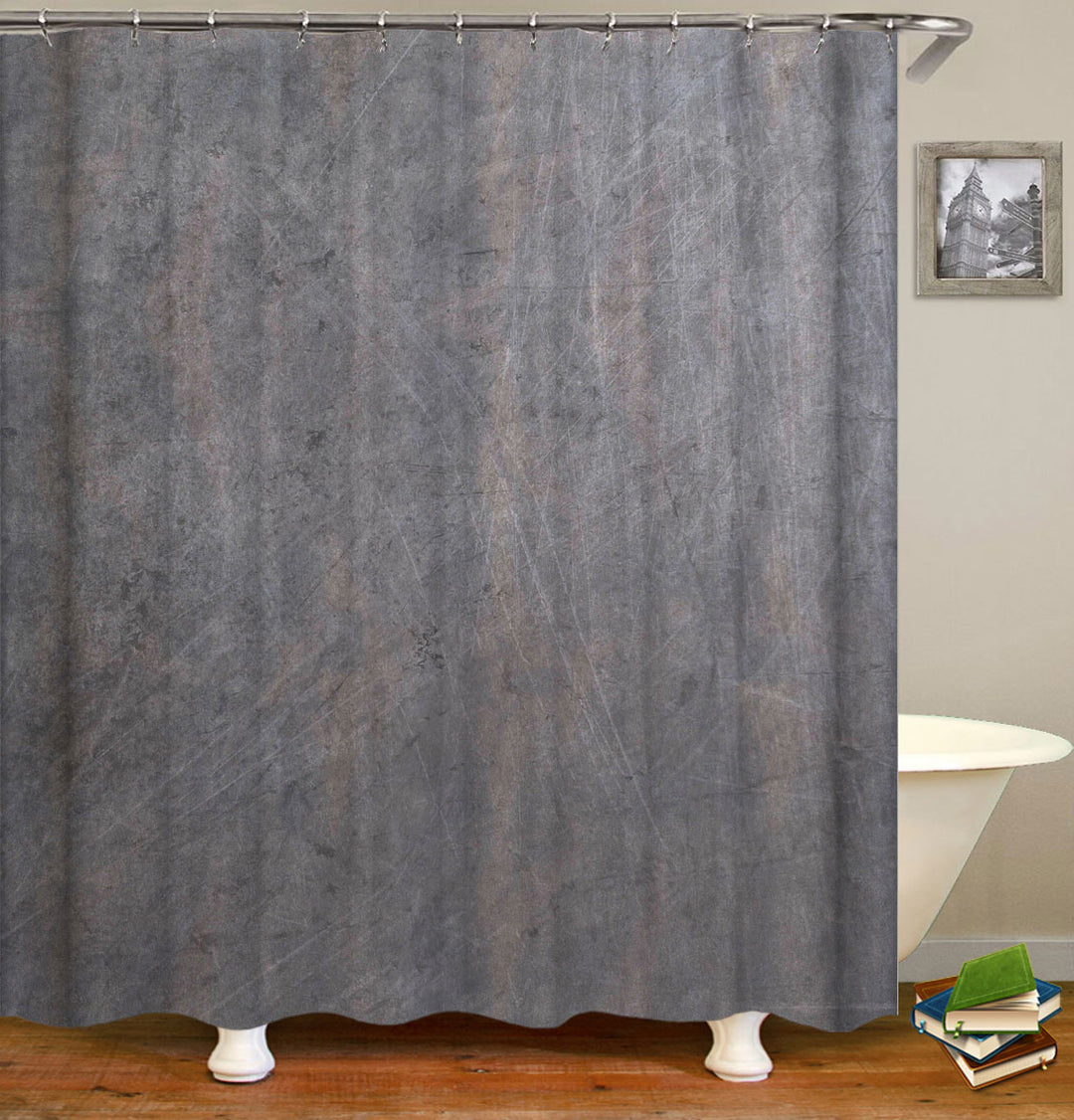 Scratched Grey Tin Wall Rustic Shower Curtains