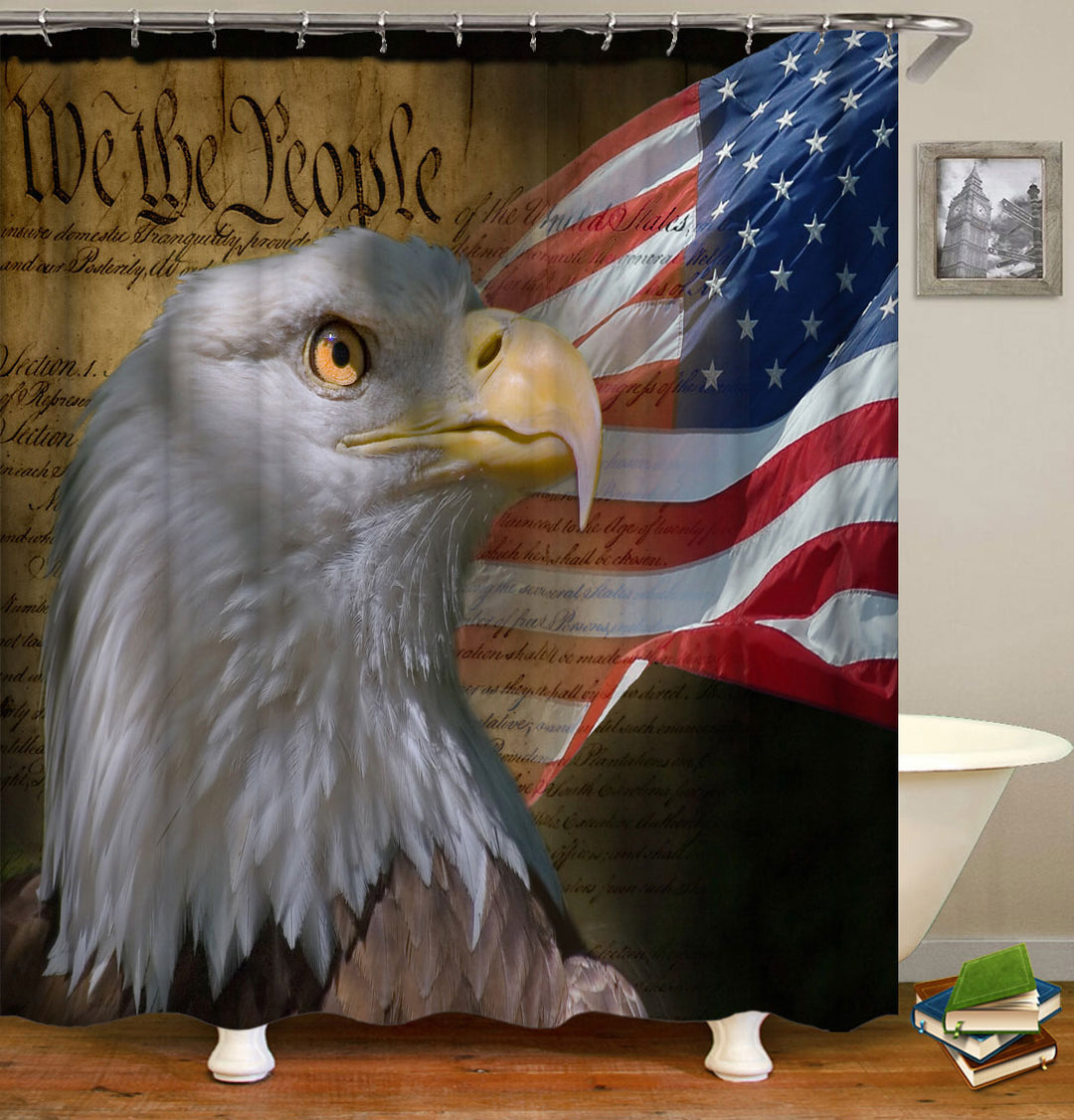 Shower Curtains with American Eagle and USA Flag