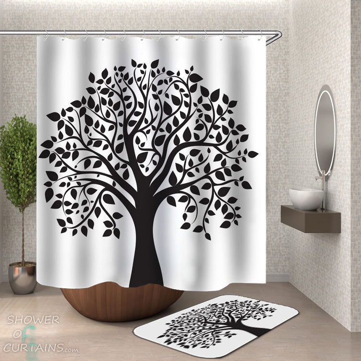 Shower Curtains with Black and White Tree – Shower of Curtains