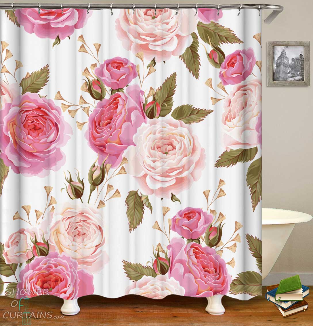 Shower Curtains with Classical Pink Floral – Shower of Curtains