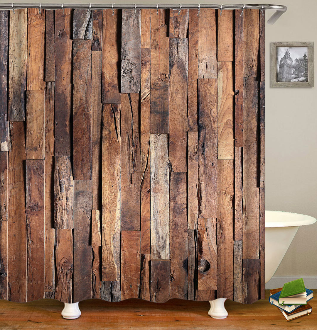 Shower Curtains with Rustic Natural Wood Texture Wall