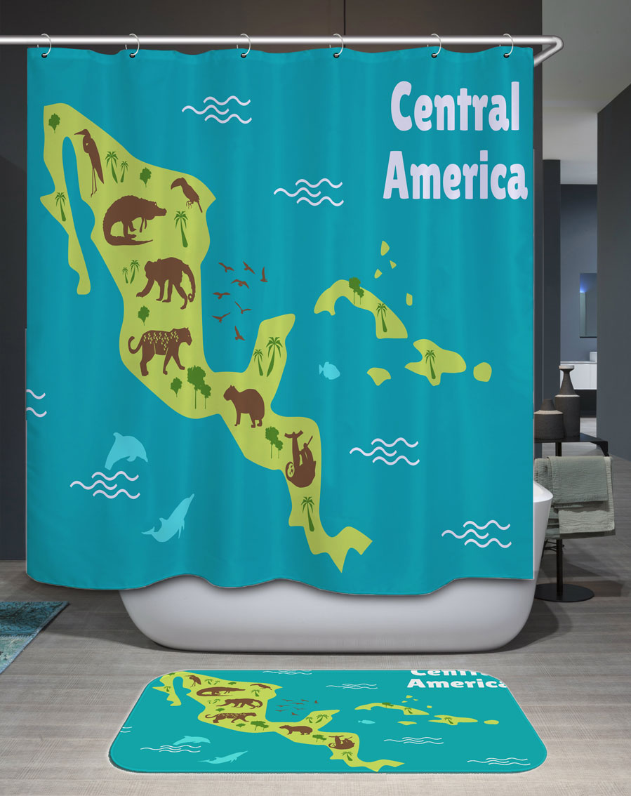 Shower Curtains with The Continent of Central America with Animals