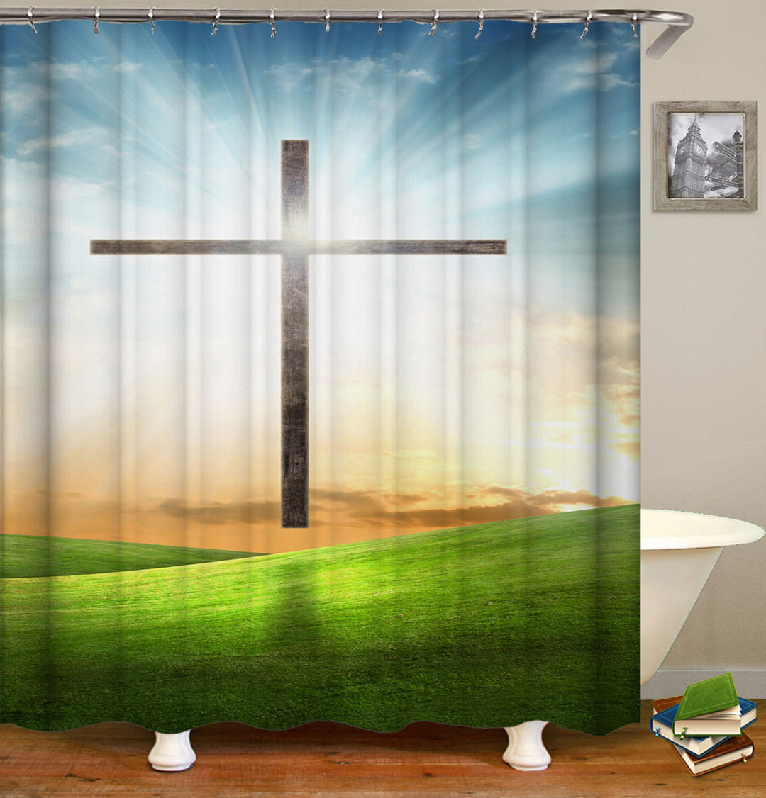 Spiritual Floating Christian Cross Shower Curtain