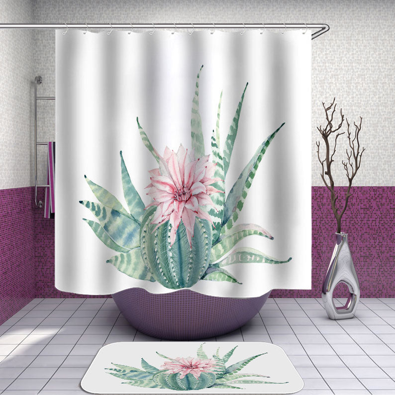 Succulent and Flower Blossom Cactus Shower Curtain