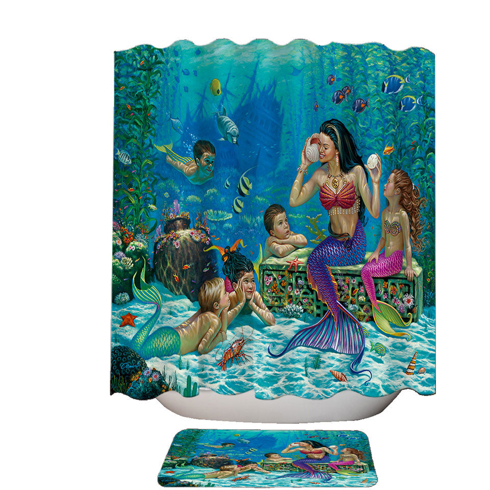 The Story Teller Mermaids Underwater World Shower Curtain Shower Of