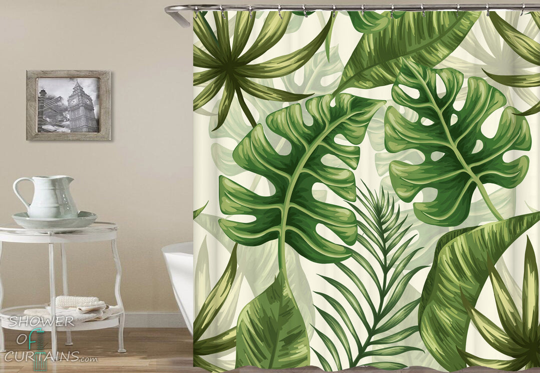 LIVILAN Green Shower Curtain, Plant Shower Curtain, Indonesia