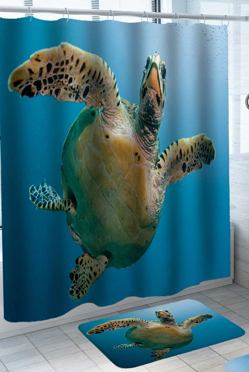 Sea Turtle Shower Curtain for Bathroom Funny Ocean Creatures Nautical Theme  Shower Curtains Blue Sea Turtle Polyester Waterproof Fabric Bath Curtains