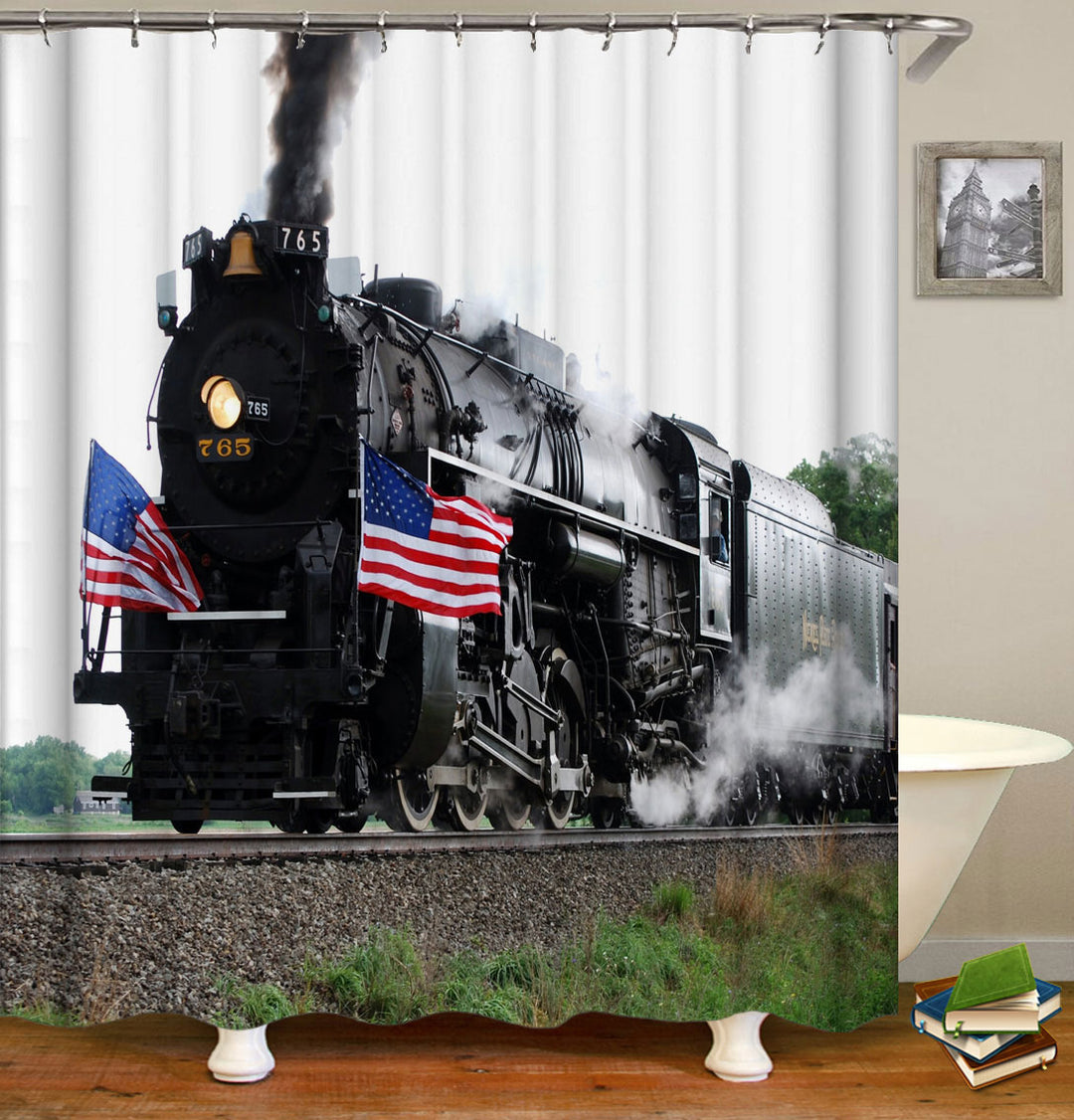 USA Old Fashioned Steam Train Shower Curtain