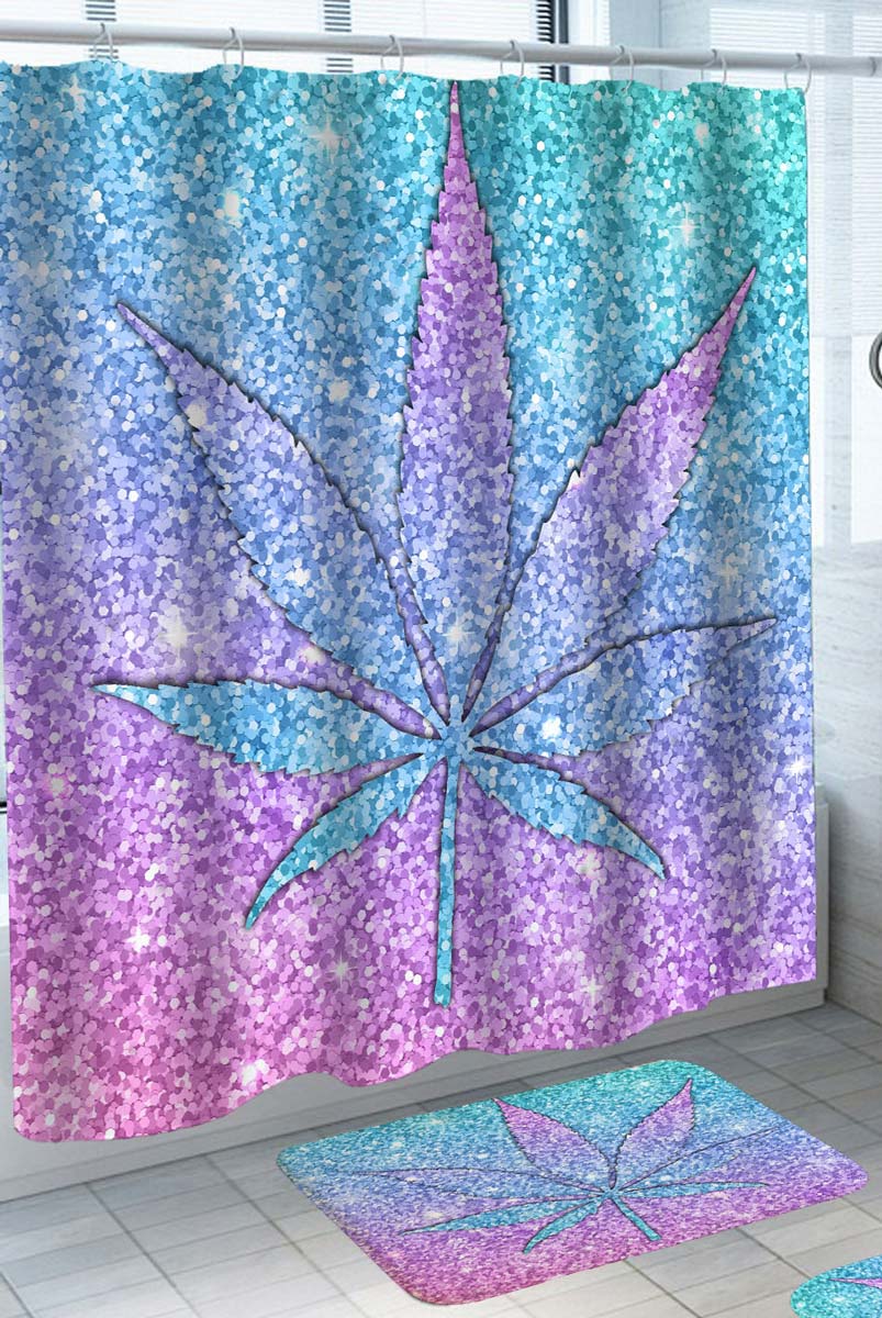 Womens Shower Curtains Glittering Purplish Weed Leaf